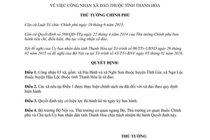 Quyết định 99/QĐ-TTg công nhận xã đảo Thanh Hóa 2016