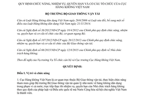 Quyết định 121/QĐ-BGTVT chức năng nhiệm vụ quyền hạn cơ cấu tổ chức Cục Hàng không Việt Nam 2016