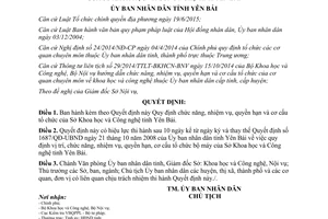 Quyết định 03/2016/QĐ-UBND chức năng nhiệm vụ quyền hạn cơ cấu tổ chức sở khoa học công nghệ Yên Bái