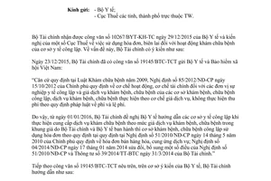 Công văn 1376/BTC-TCT sử dụng hóa đơn biên lai hoạt động khám chữa bệnh của cơ sở y tế công lập 2016