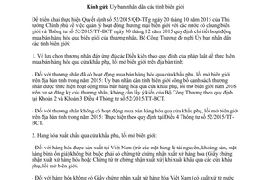 Công văn 891/BCT-BGMN quyết định 52/2015/QĐ-TTg mua bán hàng hóa qua biên giới thương nhân 2016