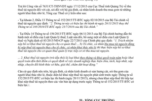 Công văn 445/TCT-CS thu thuế tài nguyên hộ gia đình cá nhân kinh doanh