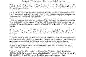 Công văn 63/BTP-BTTP thành lập hội công chứng viên các tỉnh thành phố trực thuộc Trung ương 2016