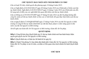 Quyết định 381/QĐ-UBND thủ tục hành chính thẩm quyền Sở Tài nguyên Môi trường Cần Thơ 2016