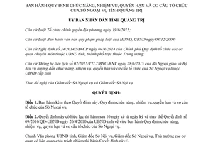 Quyết định 02/2016/QĐ-UBND chức năng cơ cấu tổ chức Sở Ngoại vụ Quảng Trị 2016