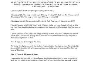 Quyết định 07/2016/QĐ-TTg miễn thuế thu nhập cá nhân làm việc cơ quan đại diện Liên hợp quốc