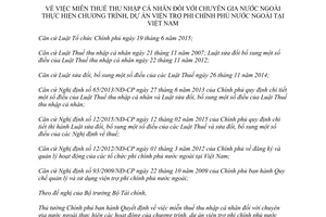 Quyết định 06/2016/QĐ-TTg miễn thuế thu nhập cá nhân chuyên gia nước ngoài dự án viện trợ phi chính phủ