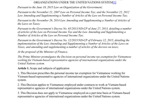 Decision 07/2016/QD-TTg personal income tax exemption vietnamese working international organizations