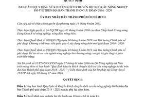 Quyết định 04/2016/QĐ-UBND khuyến khích chuyển dịch cơ cấu nông nghiệp đô thị thành phố Hồ Chí Minh