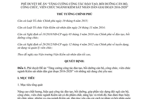 Quyết định 282/QĐ-TTg đào tạo bồi dưỡng cán bộ công viên chức kiểm sát 2016 2020