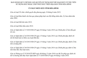Quyết định 05/2016/QĐ-UBND đấu giá quyền sử dụng đất để giao đất Hòa Bình