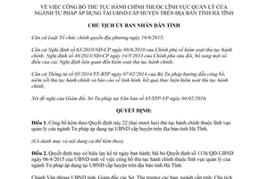 Quyết định 473/QĐ-UBND thủ tục hành chính quản lý ngành tư pháp áp dụng ủy ban huyện Hà Tĩnh 2016