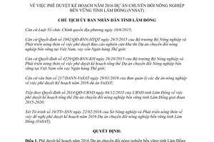 Quyết định 315/QĐ-UBND Dự án chuyển đổi nông nghiệp bền vững tỉnh Lâm Đồng VnSAT 2016