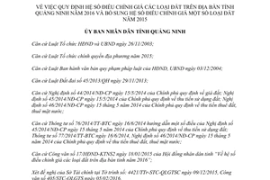Quyết định 523/2016/QĐ-UBND hệ số điều chỉnh giá đất Quảng Ninh 2015 2016