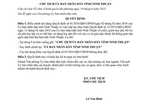 Quyết định 434/QĐ-UBND điều chỉnh nội dung Quyết định 01/2016/QĐ-UBND Ninh Thuận