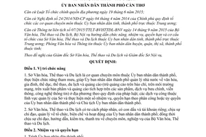 Quyết định 05/2016/QĐ-UBND chức năng nhiệm vụ quyền hạn tổ chức Sở Văn hóa Thể thao Du lịch Cần Thơ