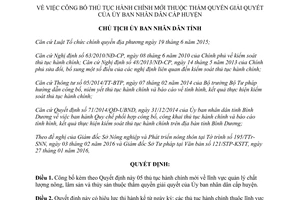 Quyết định 420/QĐ-UBND công bố thủ tục hành chính mới ủy ban nhân dân cấp huyện Bình Dương 2016