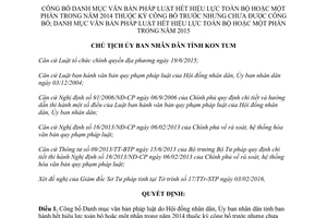 Quyết định 97/QĐ-UBND danh mục văn bản hết hiệu lực toàn bộ hoặc một phần tỉnh Kon Tum