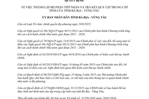 Quyết định 357/QĐ-UBND 2016 lập Bộ phận tiếp nhận trả kết quả tập trung cấp tỉnh Bà Rịa Vũng Tàu