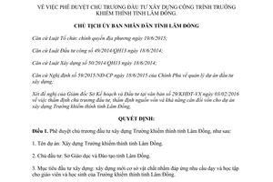 Quyết định 342/QĐ-UBND phê duyệt chủ trương đầu tư xây dựng trường khiếm thính Lâm Đồng 2016