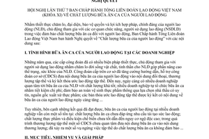 Nghị quyết 07c/NQ-BCH chất lượng bữa ca của người lao động 2016