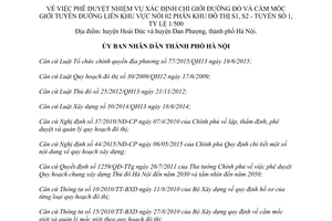 Quyết định 919/QĐ-UBND chỉ giới đường đỏ cắm mốc giới tuyến đường liên khu vực Hà Nội 2016