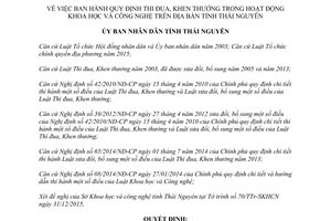 Quyết định 08/2016/QĐ-UBND thi đua khen thưởng hoạt động Khoa học Công nghệ Thái Nguyên