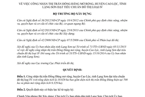 Quyết định 158/QĐ-BXD công nhận thị trấn Đồng Đăng mở rộng Cao Lộc Lạng Sơn đô thị loại IV 2016