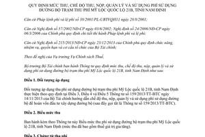 Thông tư 33/2016/TT-BTC phí sử dụng đường bộ trạm Mỹ Lột quốc lộ 21B Nam Định