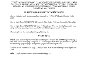Quyết định 399/QĐ-BTNMT đính chính 58/2015/TT-BTNMT ứng dụng công nghệ thông tin 2016