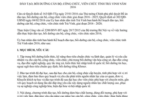 Kế hoạch 11/KH-UBND đào tạo bồi dưỡng cán bộ công viên chức Trà Vinh 2016
