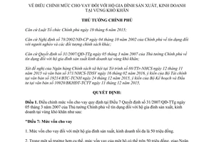 Quyết định 306/QĐ-TTg điều chỉnh mức vốn cho vay hộ gia đình sản xuất kinh doanh tại vùng khó khăn