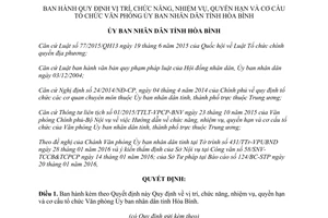 Quyết định 07/2016/QĐ-UBND vị trí quyền hạn cơ cấu văn phòng ủy ban nhân dân tỉnh Hòa Bình 2016