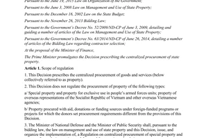 Decision 08/2016/QD-TTg  prescribing centralized procurement state property