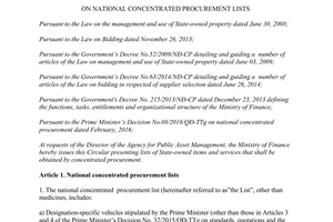Circular 34/2016/TT-BTC national concentrated procurement lists