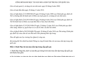 Thông tư 34/2016/TT-BTC danh mục tài sản mua sắm tập trung cấp quốc gia