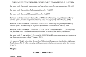 Circular 35/2016/TT-BTC guidance concentrated procurement government property