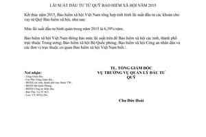 Thông báo 596/TB-BHXH 2016 lãi suất đầu tư từ Quỹ Bảo hiểm xã hội 2015