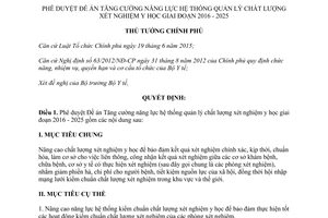 Quyết định 316/QĐ-TTg tăng cường năng lực hệ thống quản lý chất lượng xét nghiệm y học 2011 2015