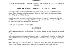 Quyết định 123/QĐ-SGTVT quy chế làm việc sở giao thông vận tải Bắc Giang 2016