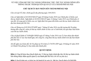 Quyết định 993/QĐ-UBND thủ tục hành chính đặc thù liên thông thành phố Hà Nội 2016