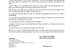 Thông báo 694/TB-KBNN tỷ giá hạch toán ngoại tệ tháng 3 2016