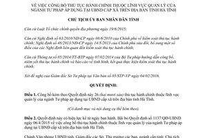 Quyết định 516/QĐ-UBND công bố thủ tục hành chính tư pháp Ủy ban xã Hà Tĩnh 2016