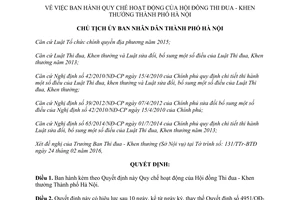 Quyết định 983/QĐ-UBND quy chế hoạt động hội đồng thi đua khen thưởng Hà Nội 2016