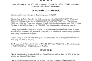 Quyết định 291/2016/QĐ-UBND quy chế tổ chức hoạt động của thôn tổ dân phố Hải Phòng