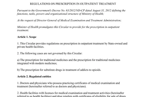 Circular 05/2016/TT-BYT regulations prescription outpatient treatment