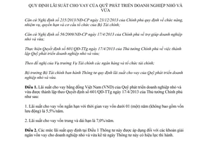 Thông tư 37/2016/TT-BTC lãi suất cho vay quỹ phát triển doanh nghiệp nhỏ và vừa 2016