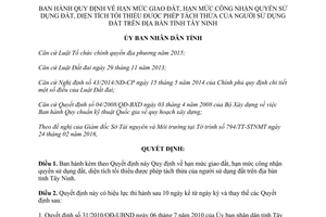 Quyết định 04/2016/QĐ-UBND hạn mức giao đất công nhận quyền sử dụng đất được tách thửa Tây Ninh