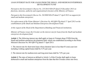 Circular 37/2016/TT-BTC loan interest rate small medium enterprises development fund