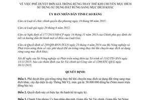 Quyết định 187/QĐ-UBND đơn giá trồng rừng thay thế chuyển sang mục đích sử dụng khác Cao Bằng 2016